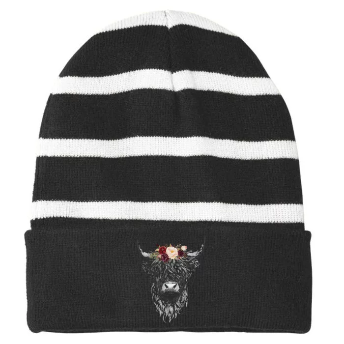 Highland Cow Country Western Striped Beanie with Solid Band