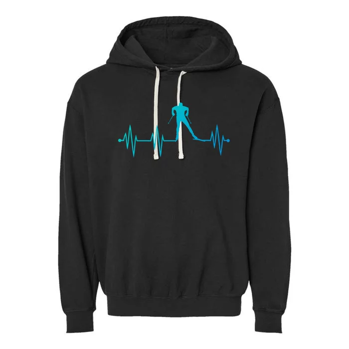 Heartbeat Cross Country Skiing And Gift Garment-Dyed Fleece Hoodie