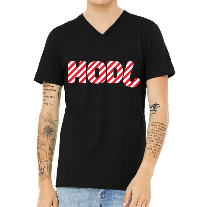 Hodl Crypto Currency Candy Cane Christmas Logo V-Neck T-Shirt