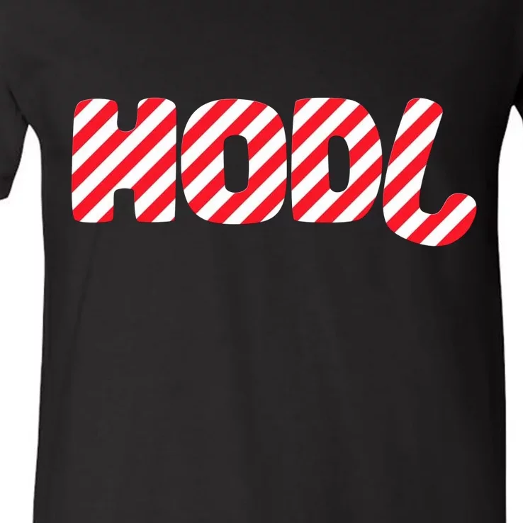 Hodl Crypto Currency Candy Cane Christmas Logo V-Neck T-Shirt