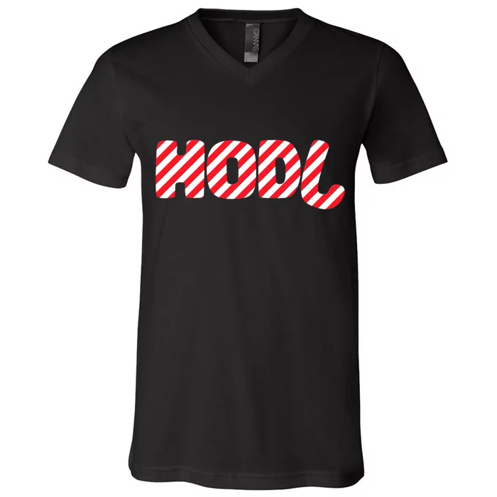 Hodl Crypto Currency Candy Cane Christmas Logo V-Neck T-Shirt