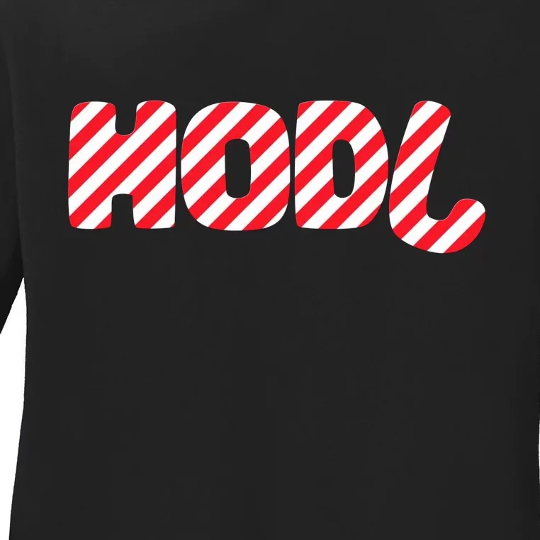 Hodl Crypto Currency Candy Cane Christmas Logo Ladies Long Sleeve Shirt