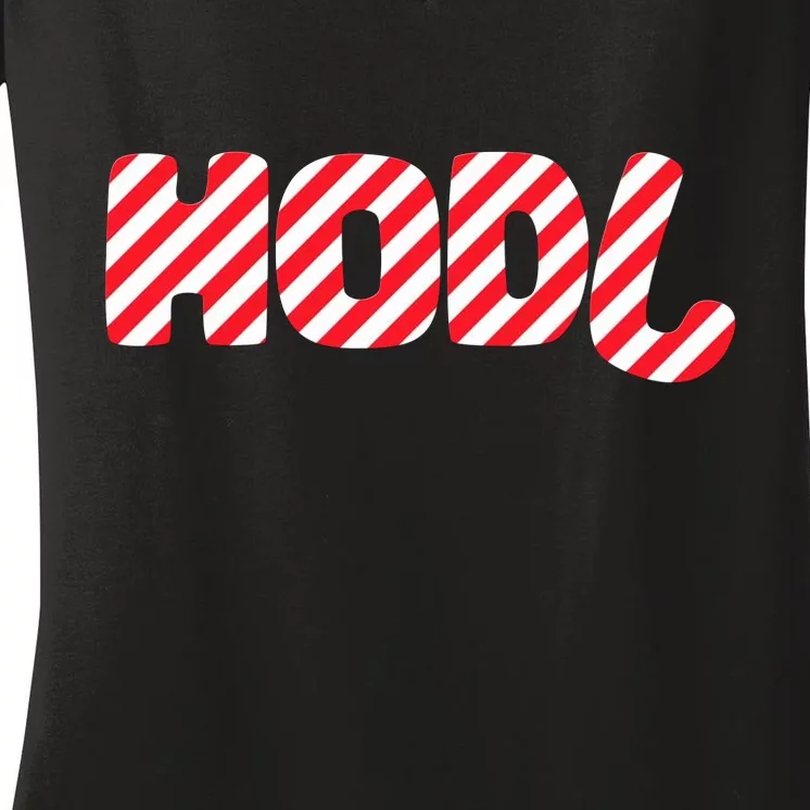 Hodl Crypto Currency Candy Cane Christmas Logo Women's V-Neck T-Shirt