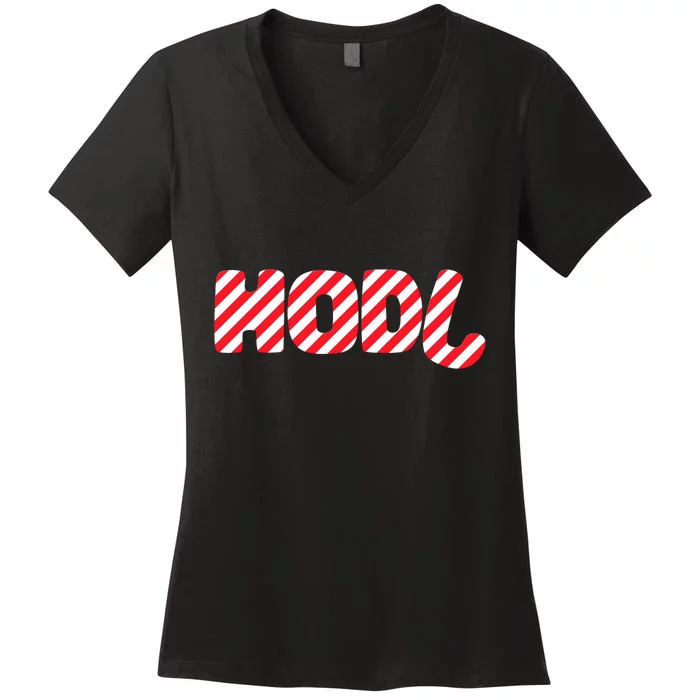 Hodl Crypto Currency Candy Cane Christmas Logo Women's V-Neck T-Shirt