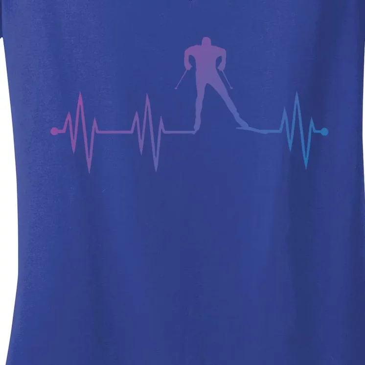 Heartbeat Cross Country Skiing And Gift Women's V-Neck T-Shirt