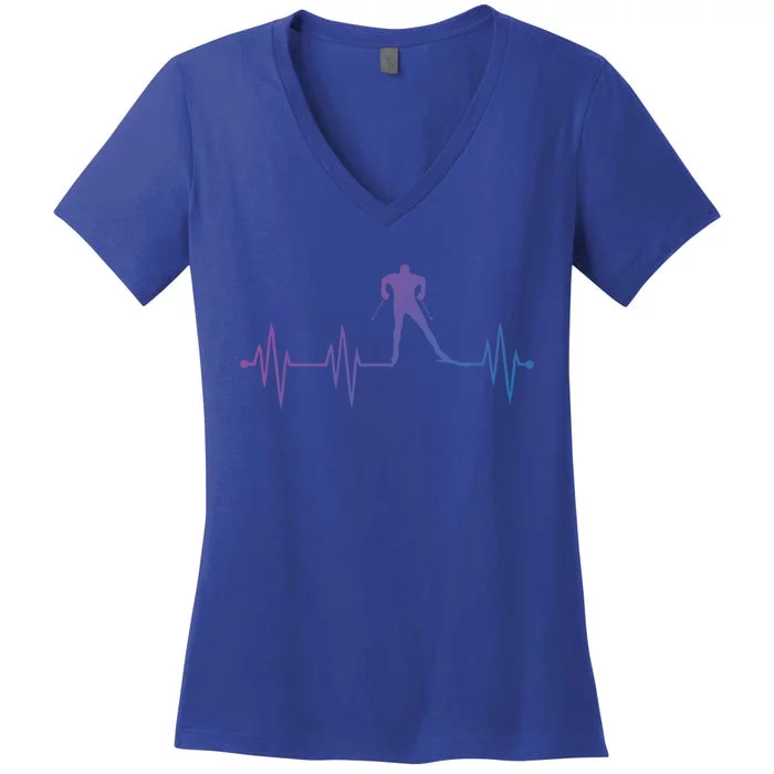 Heartbeat Cross Country Skiing And Gift Women's V-Neck T-Shirt