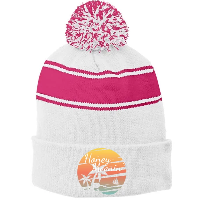 Honeymoon Couples Cool Gift Just Married Matching Honeymooning Trip Gift Stripe Pom Pom Beanie