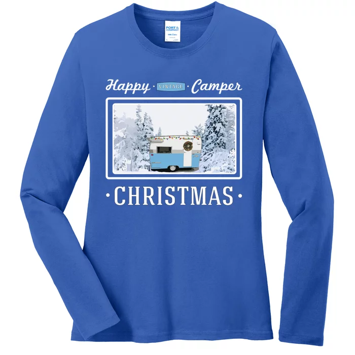 Happy Camper Christmas Vintage Shasta Trailer Gift Ladies Long Sleeve Shirt