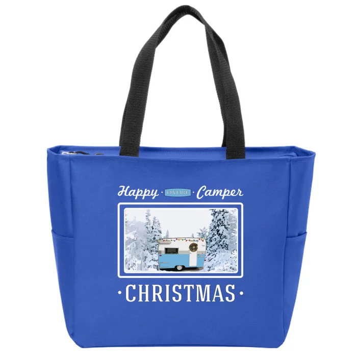 Happy Camper Christmas Vintage Shasta Trailer Gift Zip Tote Bag