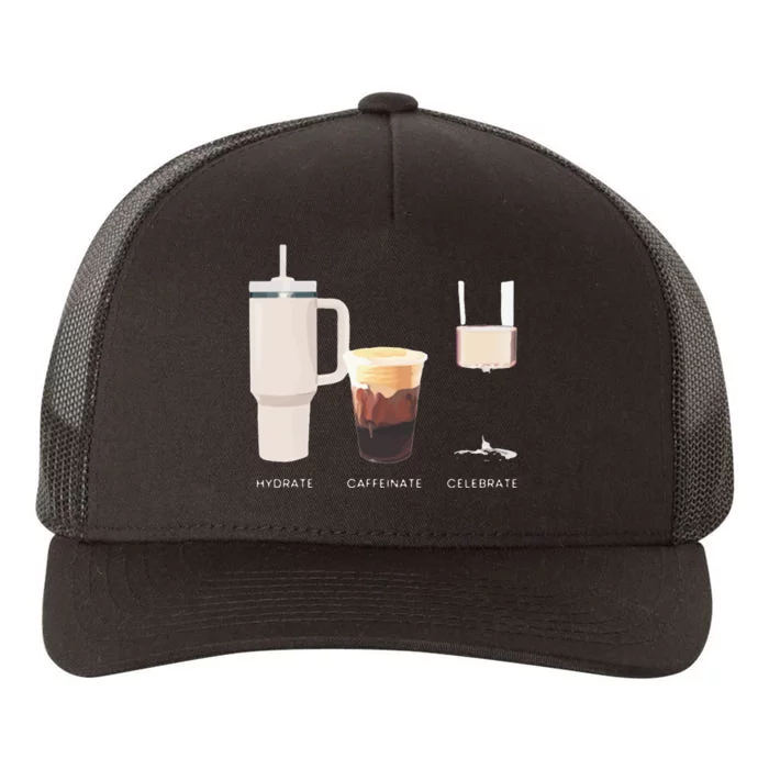 Hydrate Caffeinate Celebrate Water Coffee Rose Yupoong Adult 5-Panel Trucker Hat