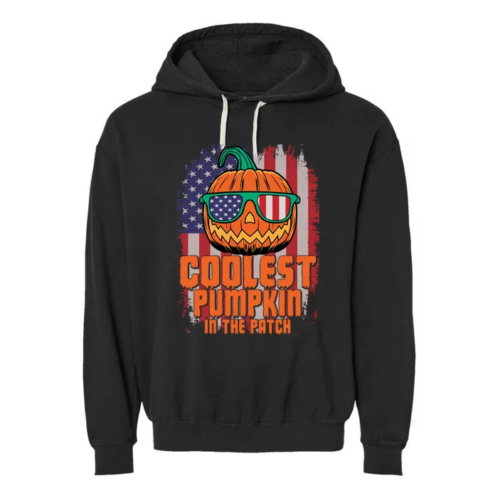 Halloween Costume Coolest Pumpkin In The Patch American Flag Gift Garment-Dyed Fleece Hoodie