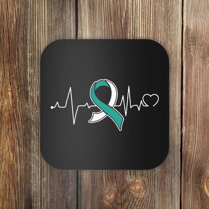 Heartbeat Cervical Cancer Awareness Support Ribbon Coaster