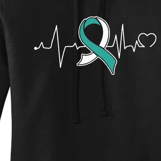 Heartbeat Cervical Cancer Awareness Support Ribbon Women's Pullover Hoodie