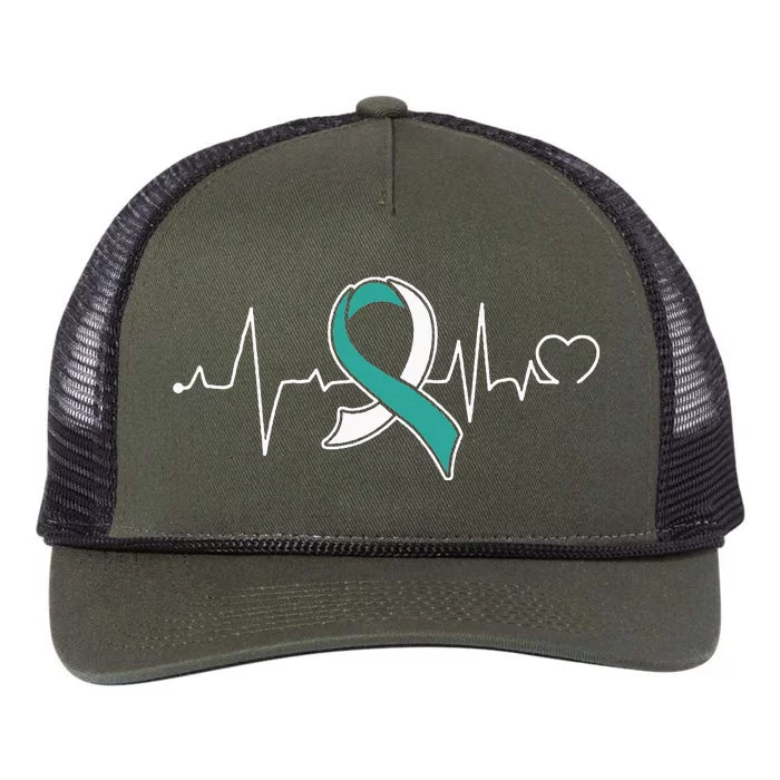 Heartbeat Cervical Cancer Awareness Support Ribbon Retro Rope Trucker Hat Cap