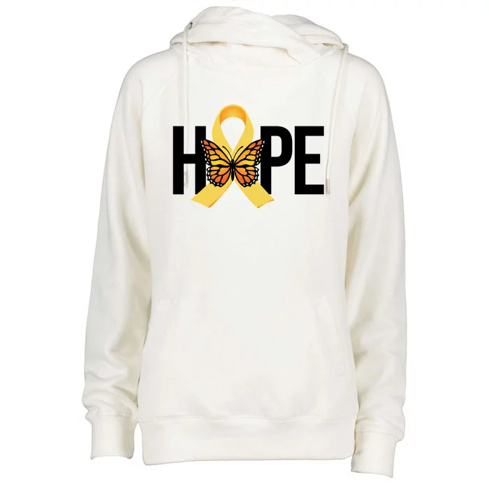 Hope Childhood Cancer Awareness Butterfly Ribbon Womens Funnel Neck Pullover Hood