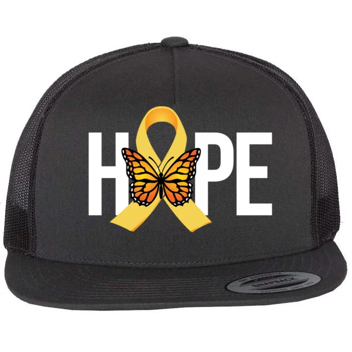 Hope Childhood Cancer Awareness Butterfly Ribbon Flat Bill Trucker Hat