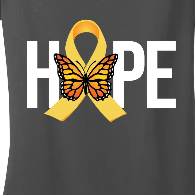 Hope Childhood Cancer Awareness Butterfly Ribbon Women's V-Neck T-Shirt