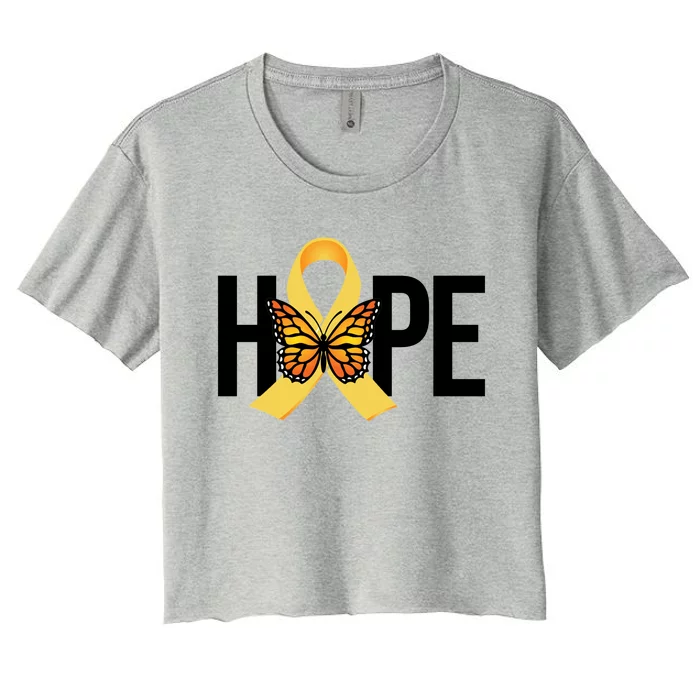 Hope Childhood Cancer Awareness Butterfly Ribbon Women's Crop Top Tee