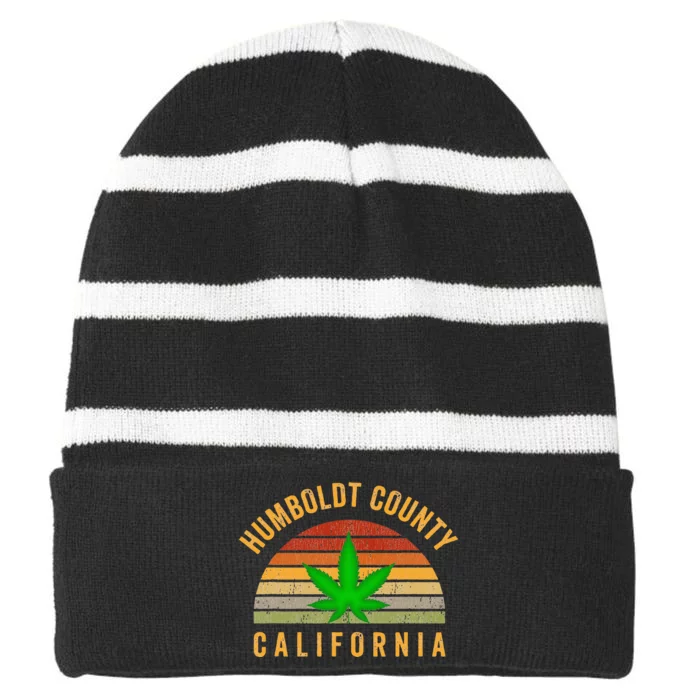 Humboldt County California Hemp Farmer Grower Weed Marijuana Striped Beanie with Solid Band