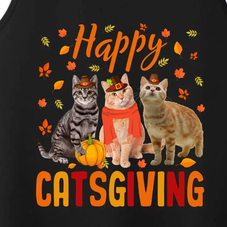 Happy Catsgiving Cute Thanksgiving Cat Wears Pilgrim Hat Gift Performance Tank