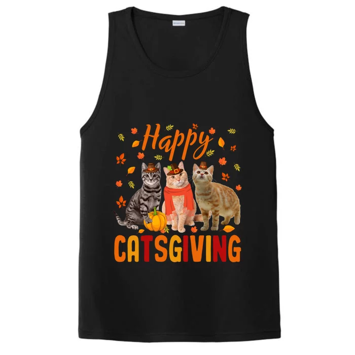 Happy Catsgiving Cute Thanksgiving Cat Wears Pilgrim Hat Gift Performance Tank