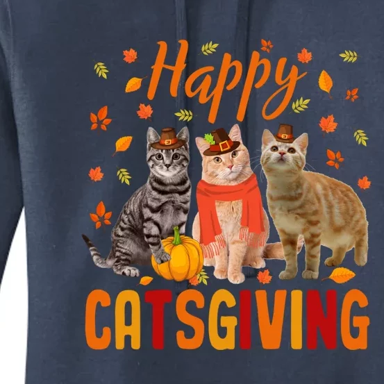 Happy Catsgiving Cute Thanksgiving Cat Wears Pilgrim Hat Gift Women's Pullover Hoodie