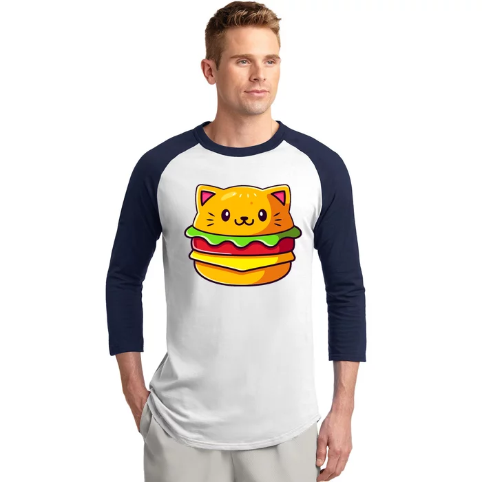 Hamburger Cat Catburger Funny Burger Cat Lover Foodie Baseball Sleeve Shirt