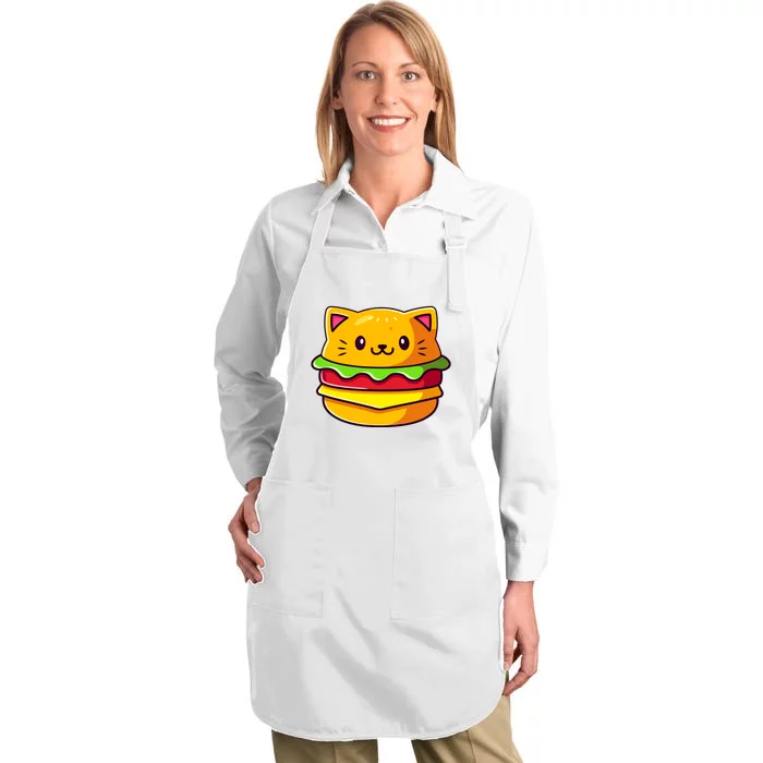 Hamburger Cat Catburger Funny Burger Cat Lover Foodie Full-Length Apron With Pocket