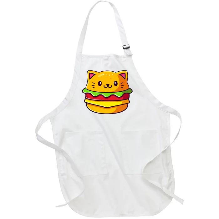 Hamburger Cat Catburger Funny Burger Cat Lover Foodie Full-Length Apron With Pocket