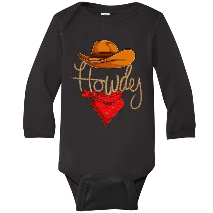 Howdy Cowboy Cowgirl Western Country Rodeo Howdy Baby Long Sleeve Bodysuit