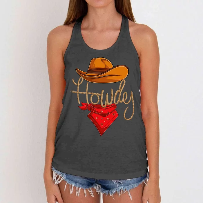 Howdy Cowboy Cowgirl Western Country Rodeo Howdy Women's Knotted Racerback Tank