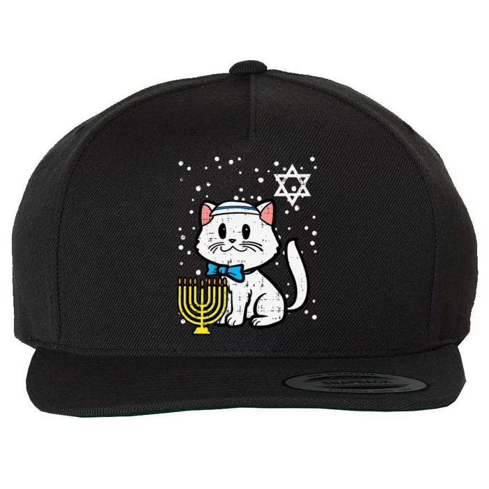 Hanukkah Cat Cute Chanukah Jewish Wool Snapback Cap