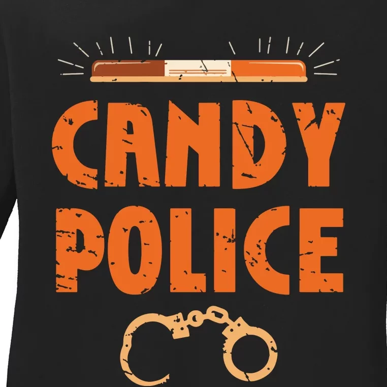 Halloween Costume Candy Police Fun Pumpkin Policeman Uniform Ladies Long Sleeve Shirt