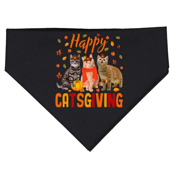 Happy Catsgiving Cute Thanksgiving Cat Wears Pilgrim Hat USA-Made Doggie Bandana