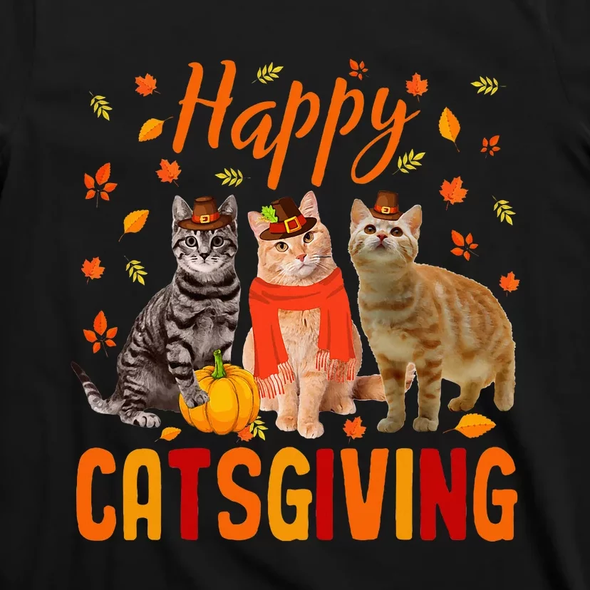 Happy Catsgiving Cute Thanksgiving Cat Wears Pilgrim Hat T-Shirt