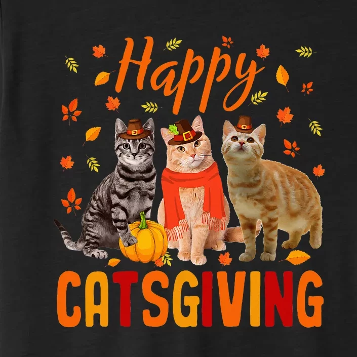 Happy Catsgiving Cute Thanksgiving Cat Wears Pilgrim Hat ChromaSoft Performance T-Shirt