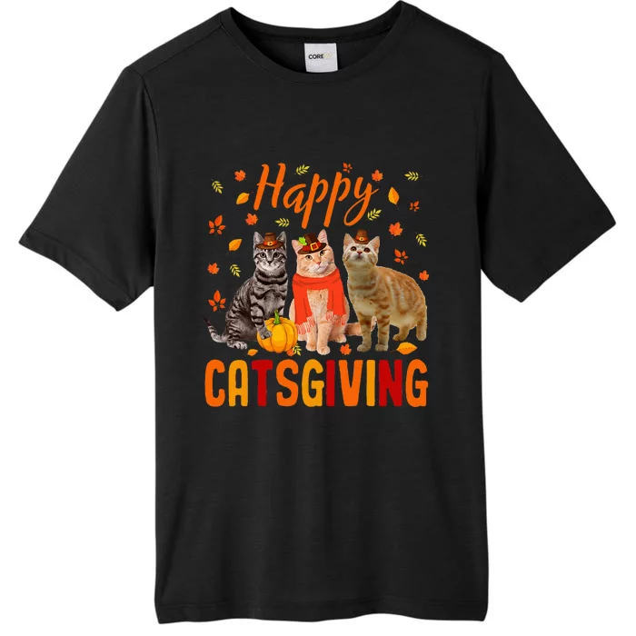 Happy Catsgiving Cute Thanksgiving Cat Wears Pilgrim Hat ChromaSoft Performance T-Shirt