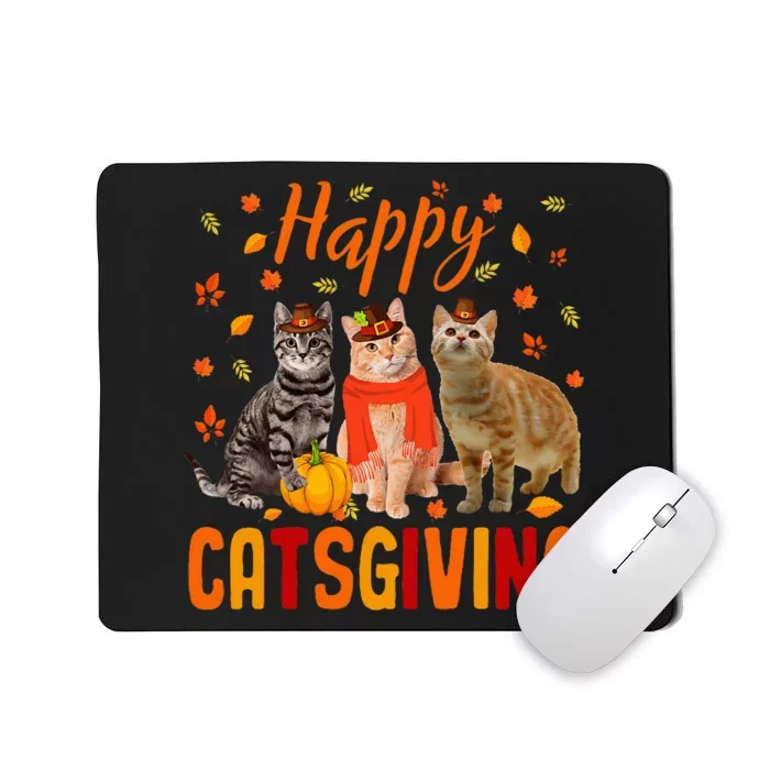 Happy Catsgiving Cute Thanksgiving Cat Wears Pilgrim Hat Mousepad