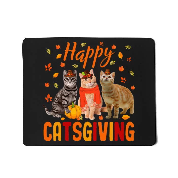 Happy Catsgiving Cute Thanksgiving Cat Wears Pilgrim Hat Mousepad