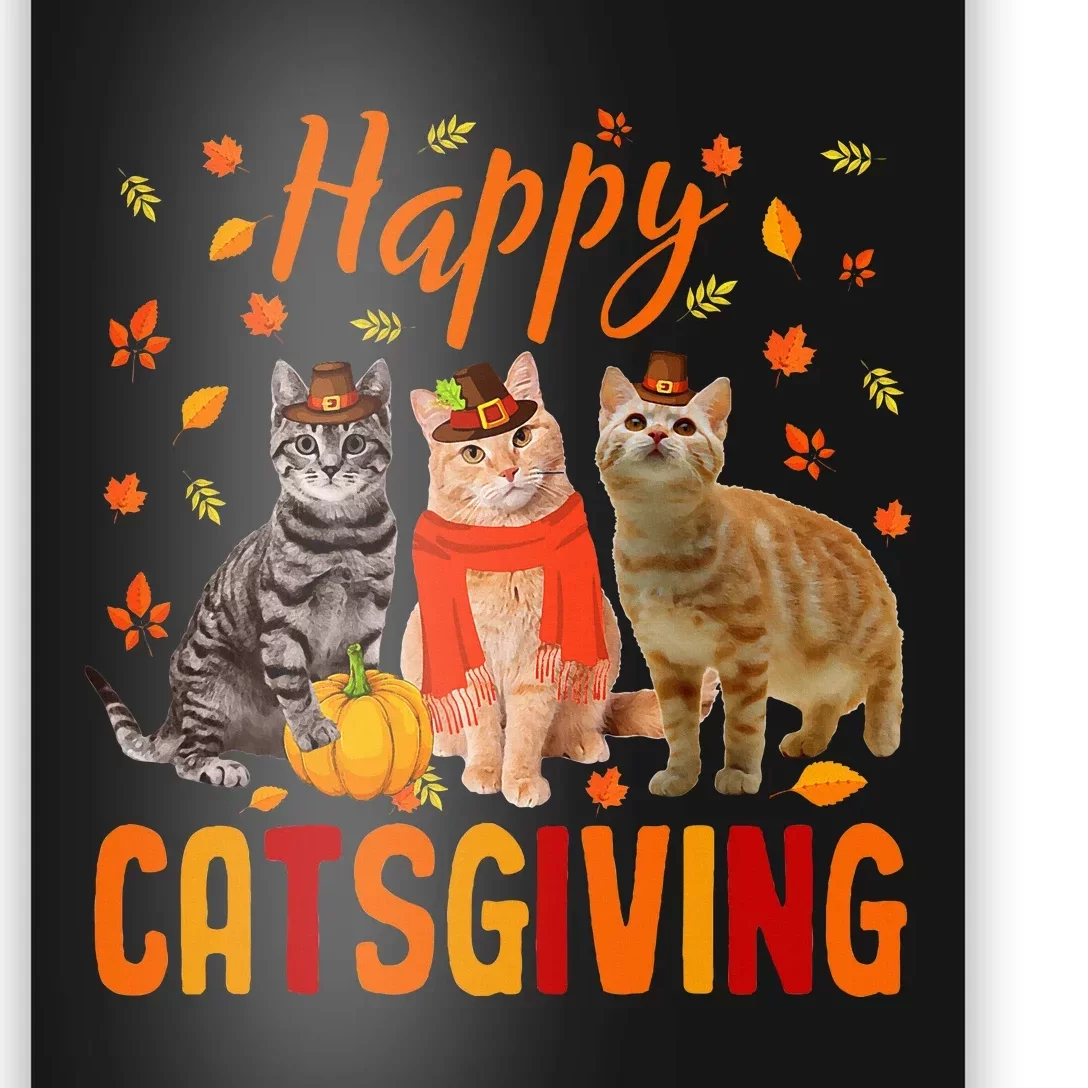 Happy Catsgiving Cute Thanksgiving Cat Wears Pilgrim Hat Poster