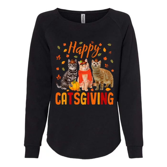 Happy Catsgiving Cute Thanksgiving Cat Wears Pilgrim Hat Womens California Wash Sweatshirt