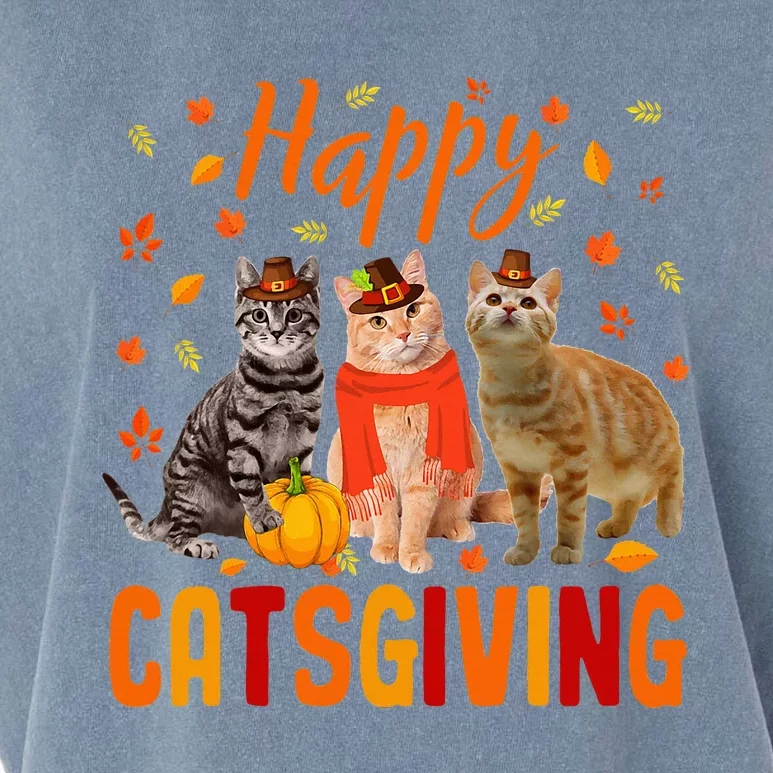 Happy Catsgiving Cute Thanksgiving Cat Wears Pilgrim Hat Garment-Dyed Women's Muscle Tee