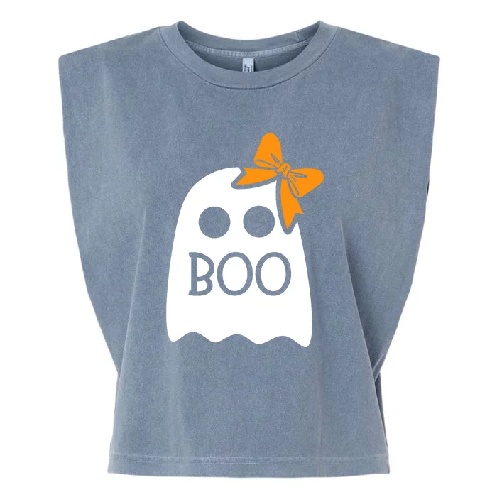 Halloween Costume Cute Ghost Boo With Bow Gift For Girl Garment-Dyed Women's Muscle Tee