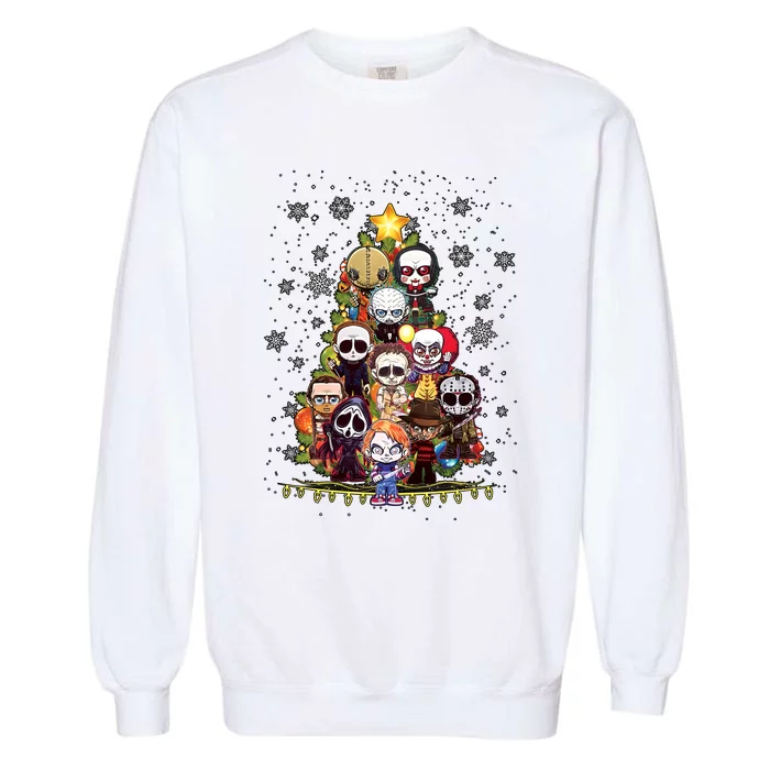 Horror Characters Christmas Tree Garment-Dyed Sweatshirt