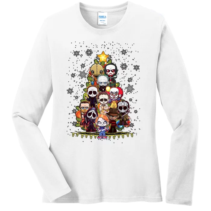 Horror Characters Christmas Tree Ladies Long Sleeve Shirt