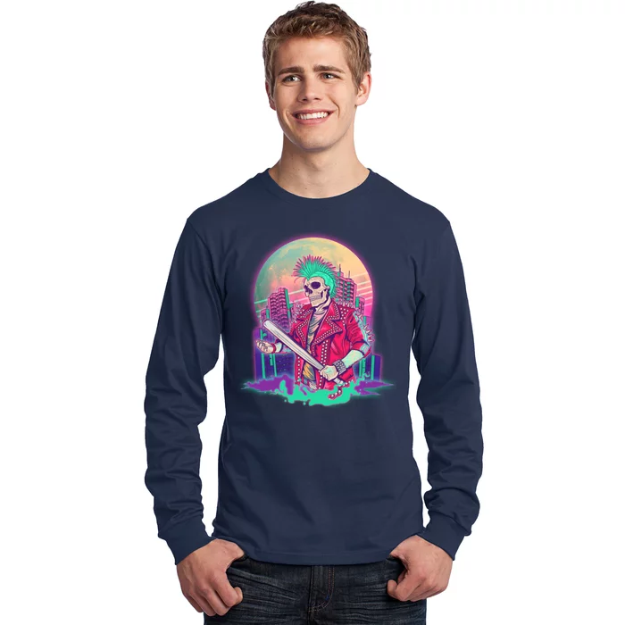 Halloween Cyberpunk City Skeleton Long Sleeve Shirt