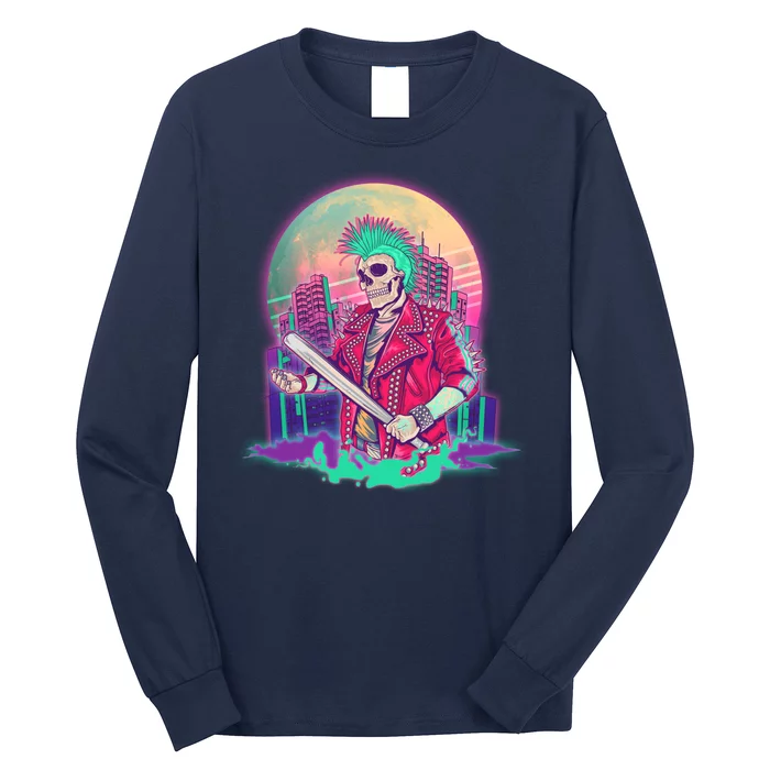 Halloween Cyberpunk City Skeleton Long Sleeve Shirt