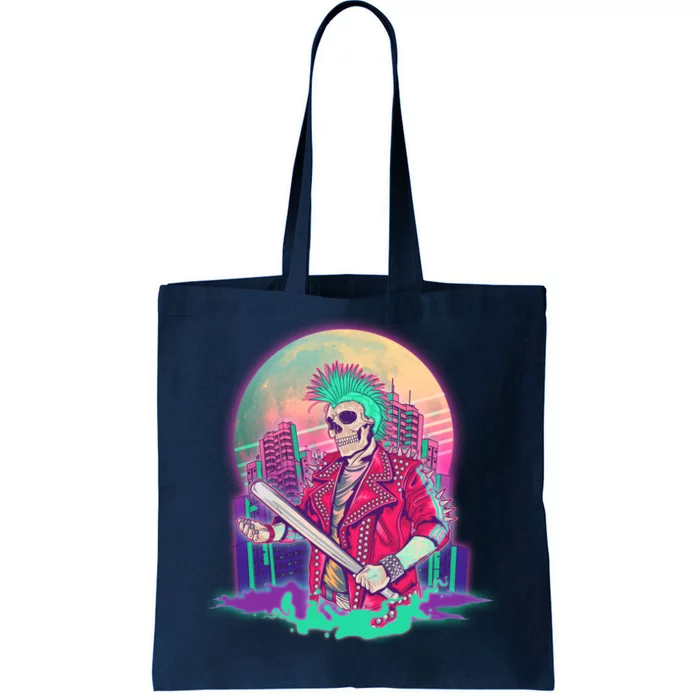 Halloween Cyberpunk City Skeleton Tote Bag