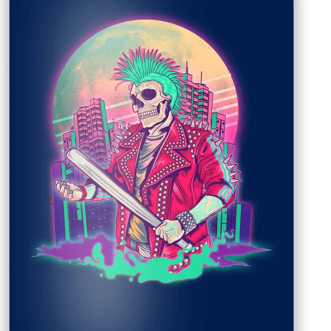 Halloween Cyberpunk City Skeleton Poster