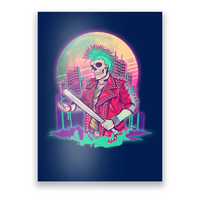 Halloween Cyberpunk City Skeleton Poster